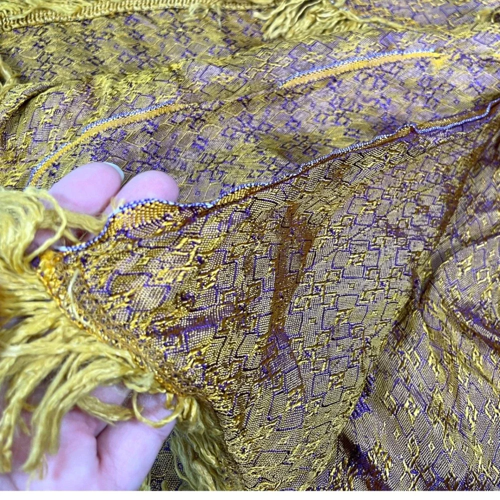 Volga 80x100 Gold Purple Floral Brocade Fringe Bedspread Blanket Regencycore